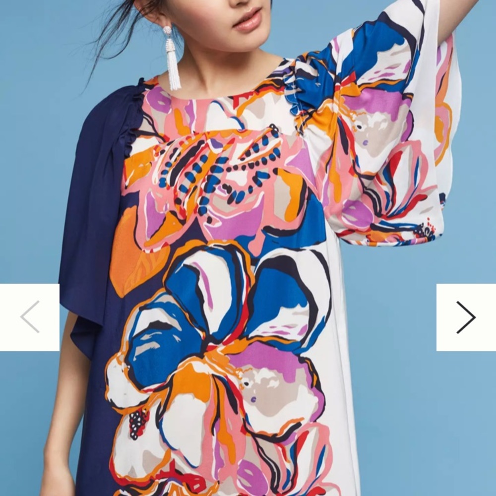 MAEVE ANTHROPOLOGIE VERO Shift Dress XXS Floral Print Silk Butterfly Sleeve